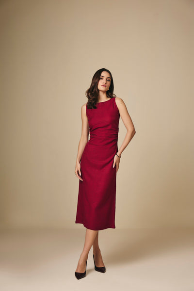 Sunset Maroon Cotton Linen Midi Dress