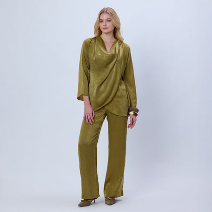 GOLDEN SATIN STRAIGHT LEG PANTS