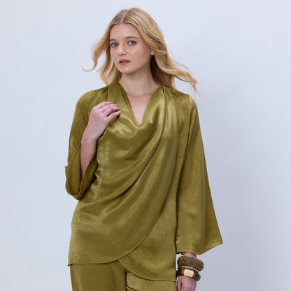 GOLDEN SATIN COWL NECK TOP