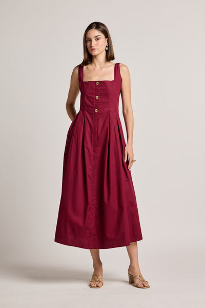 Maroon 100% Cotton Cinched Waist Dress