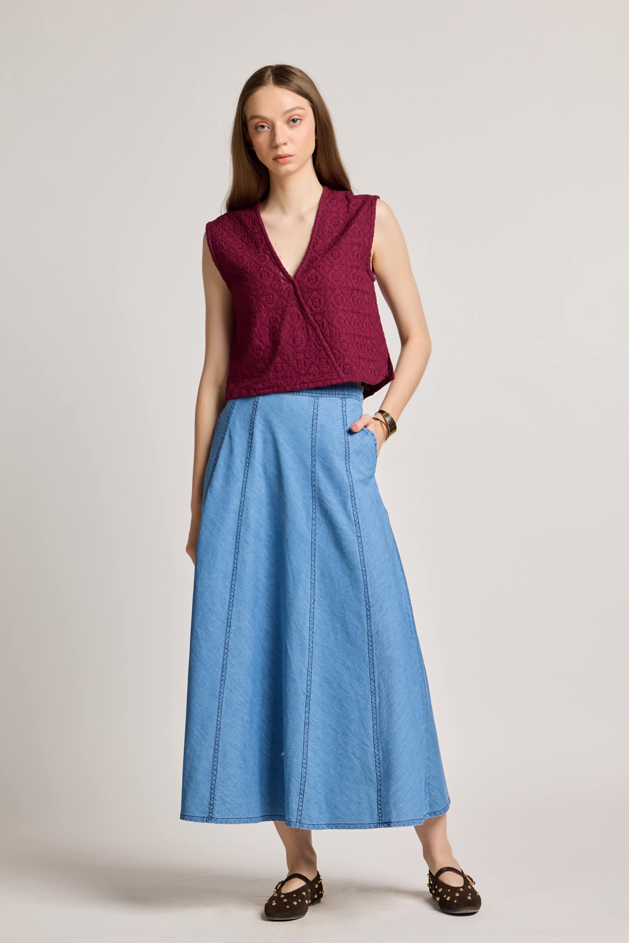 Mid Wash A-Line Denim Skirt