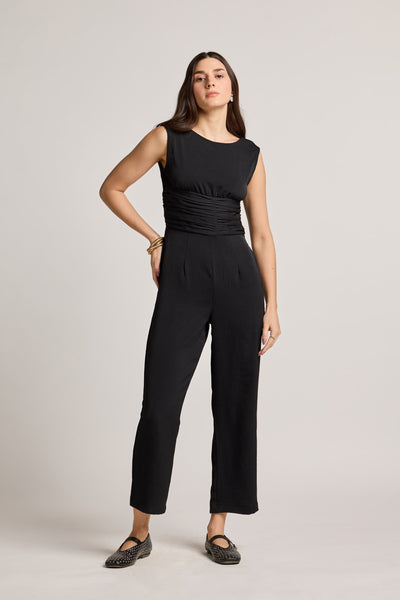Midnight Black Gathered Waist Jumpsuit