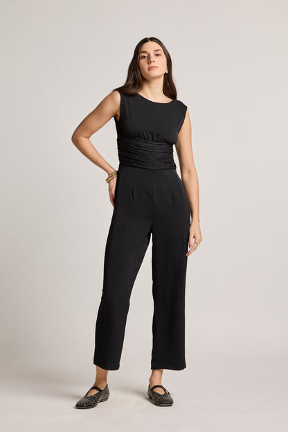 Midnight Black Gathered Waist Jumpsuit