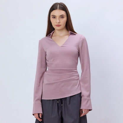 PINK SATIN COLLARED TOP