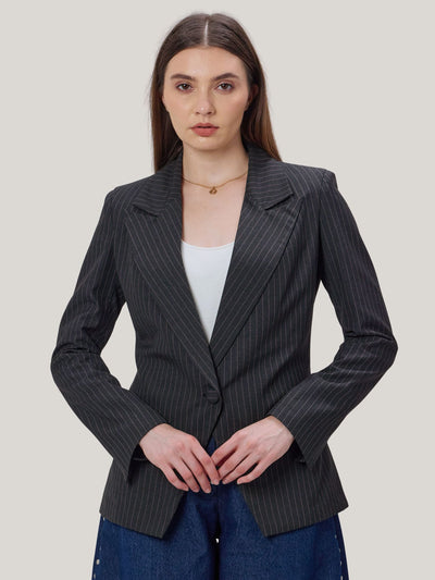 PINK AND GREY PINSTRIPE BLAZER