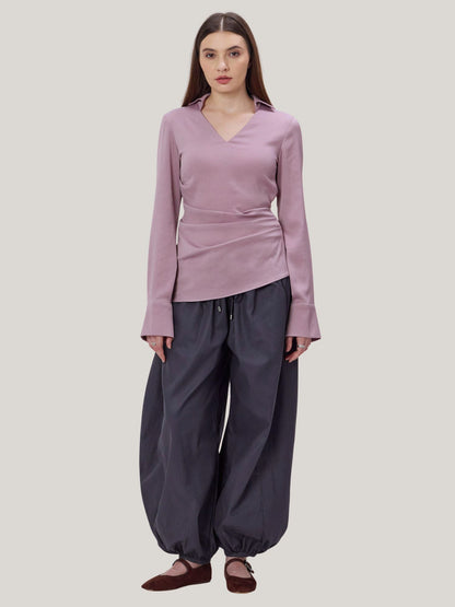 PINK SATIN COLLARED TOP