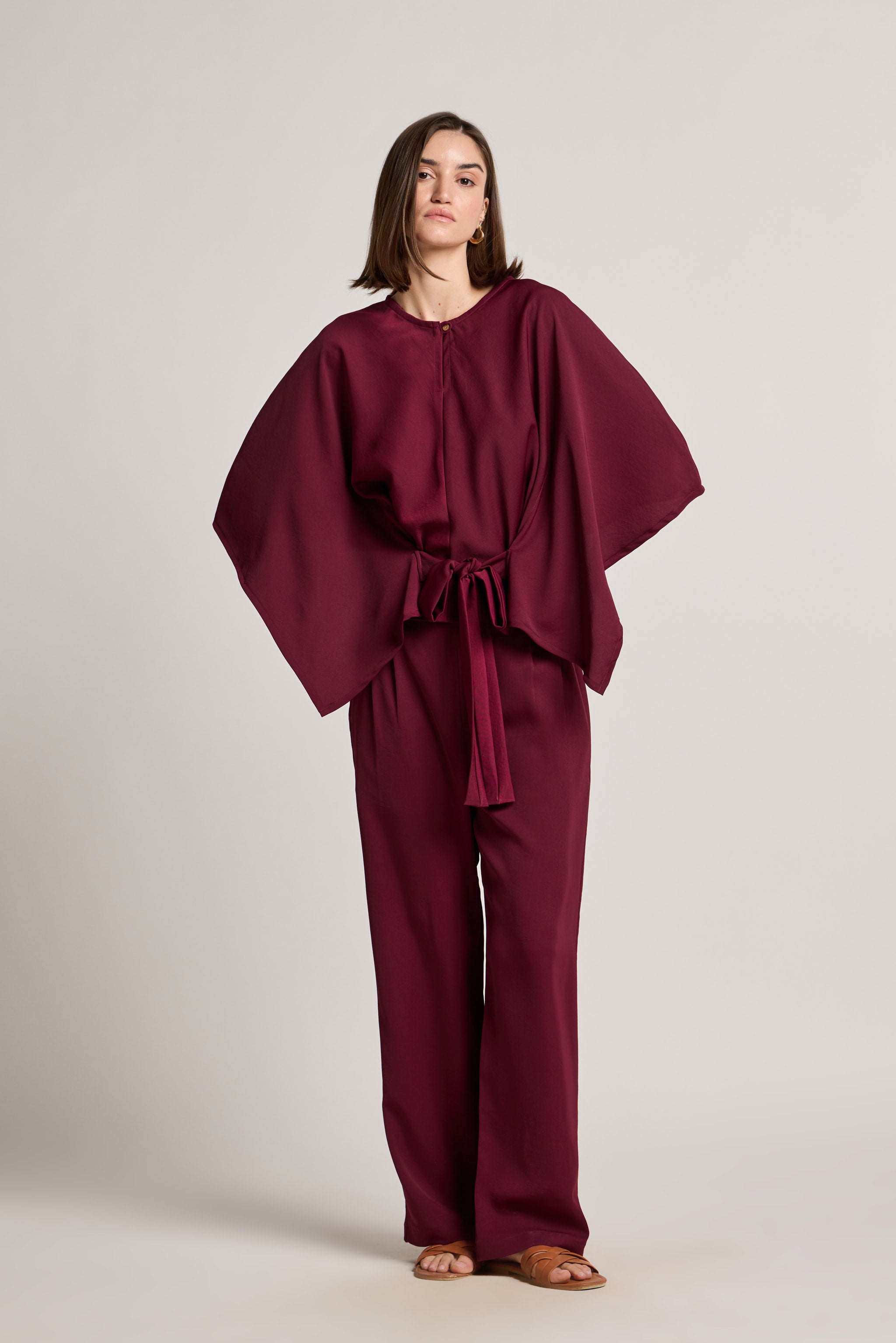 Maroon Pleated Waist Pants