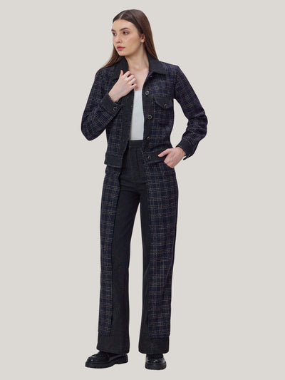 DENIM AND CHECKS TWEED PANTS