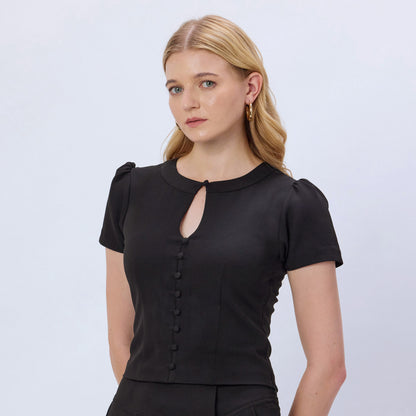 BLACK BUTTONED CORSET TOP