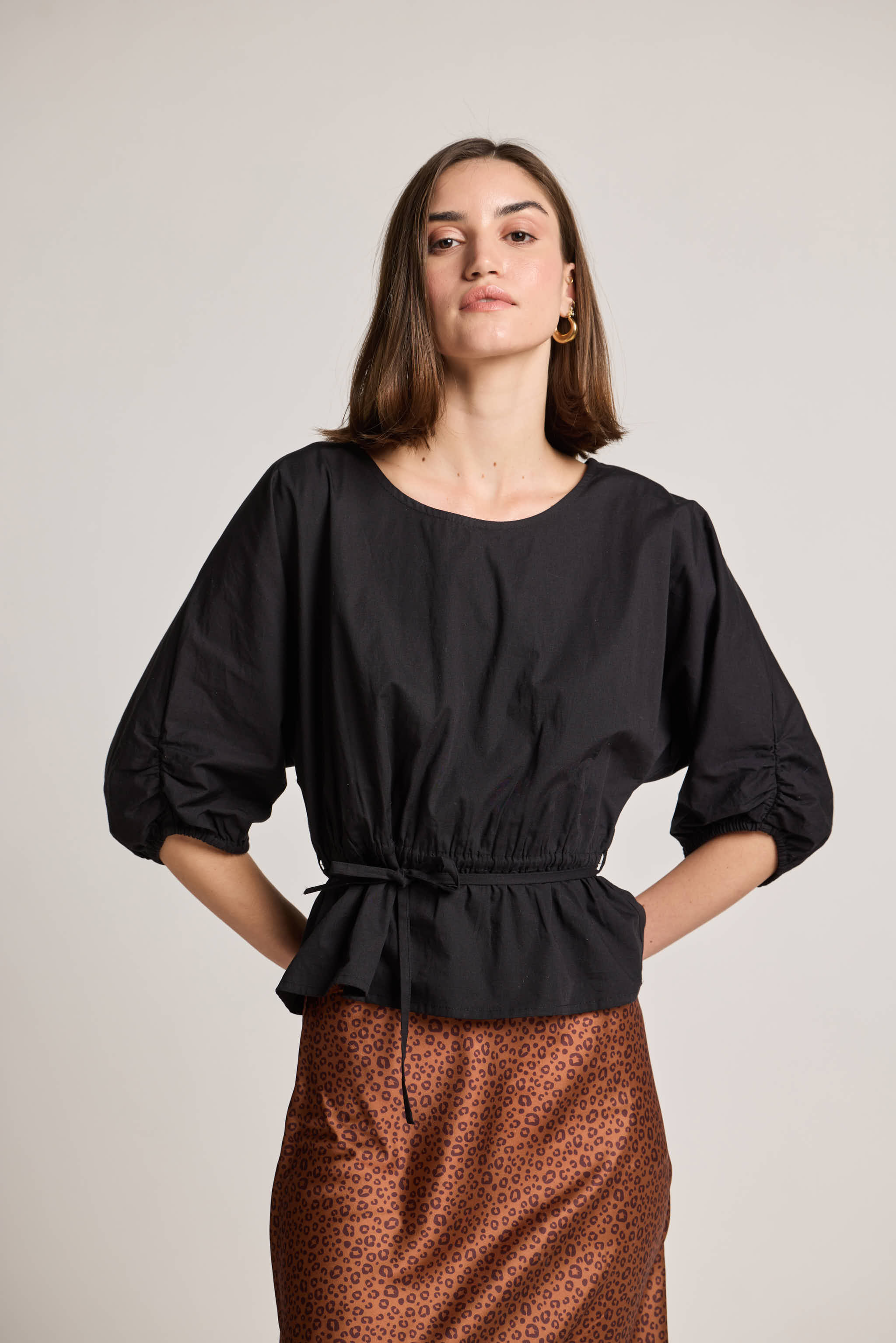 Black Cotton Drawstring Top