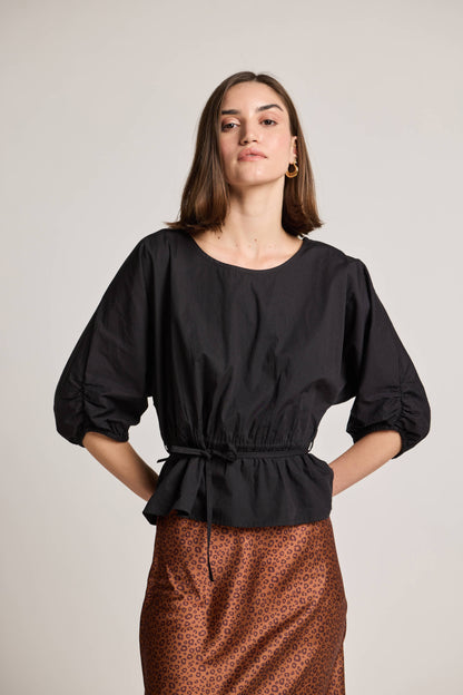 Black Cotton Drawstring Top