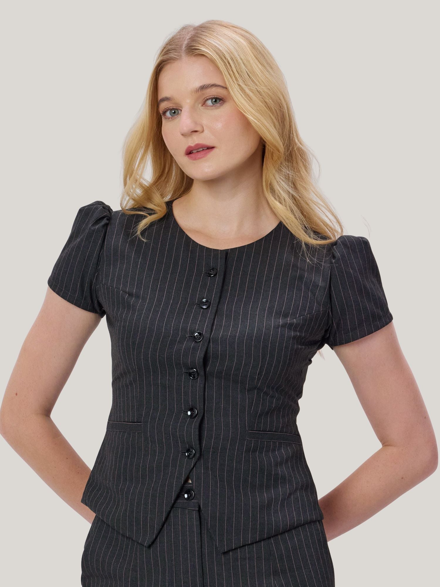 PINK AND GREY PINSTRIPE TOP