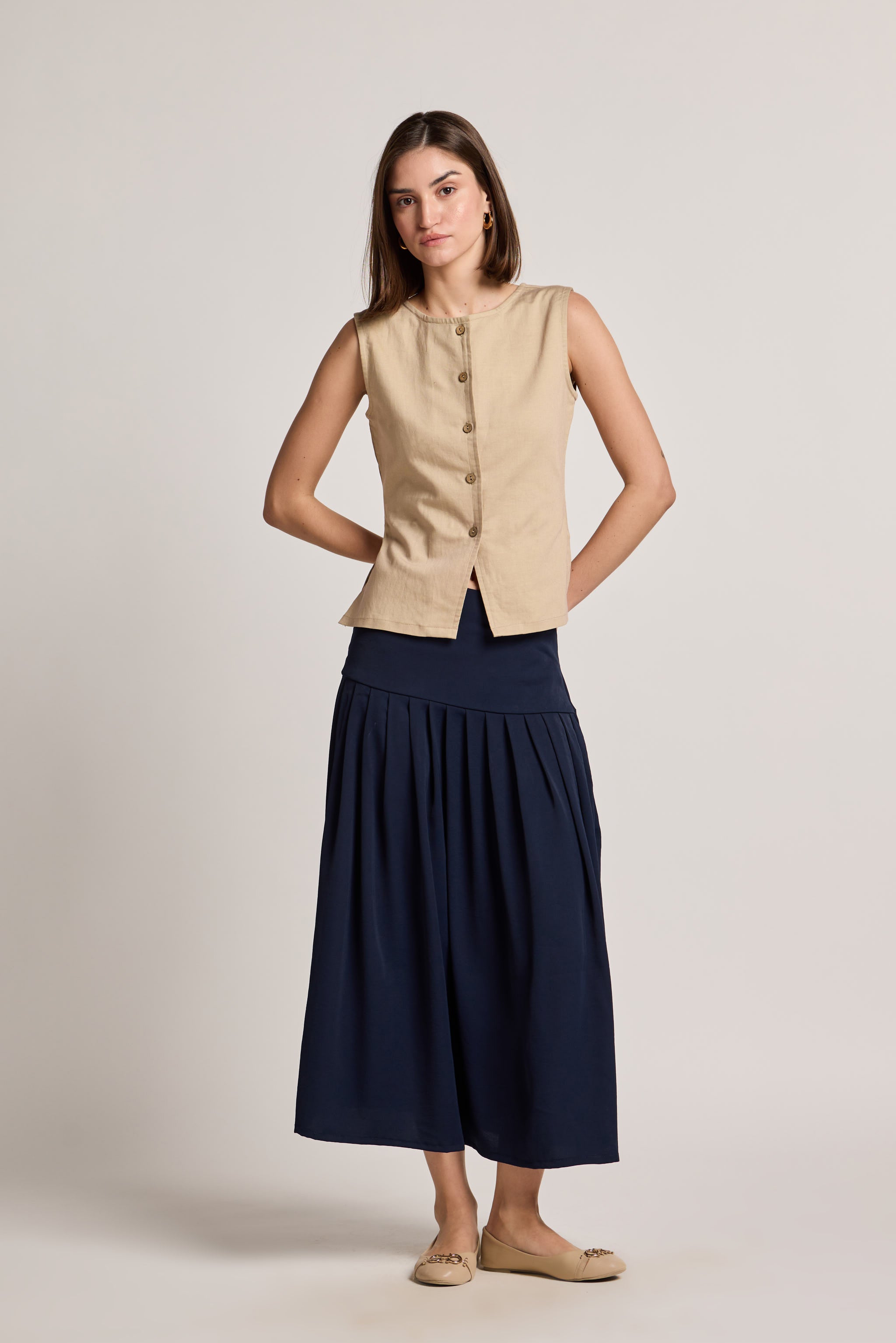 Navy Midaxi Pleated Skirt