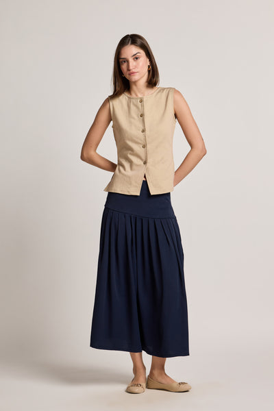 Navy Midaxi Pleated Skirt