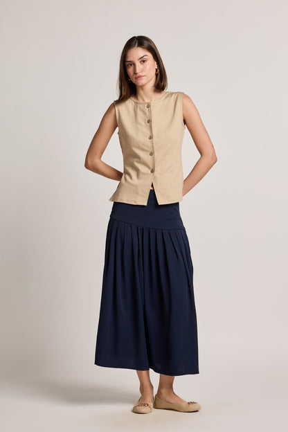 Navy Midaxi Pleated Skirt