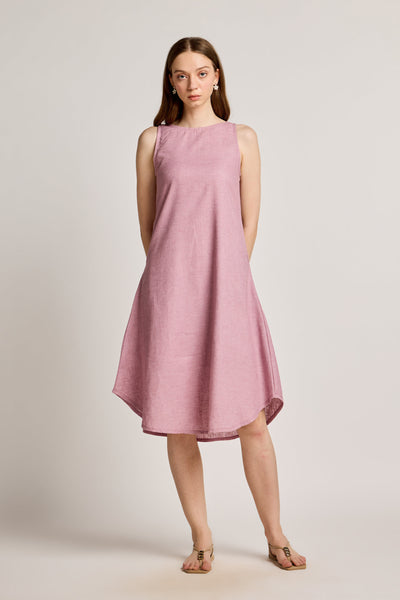 Blush Pink Cotton Linen Sleeveless U-Hem Dress