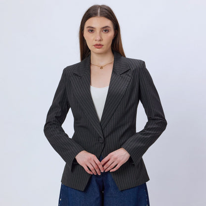 PINK AND GREY PINSTRIPE BLAZER