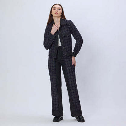 DENIM AND CHECKS TWEED JACKET