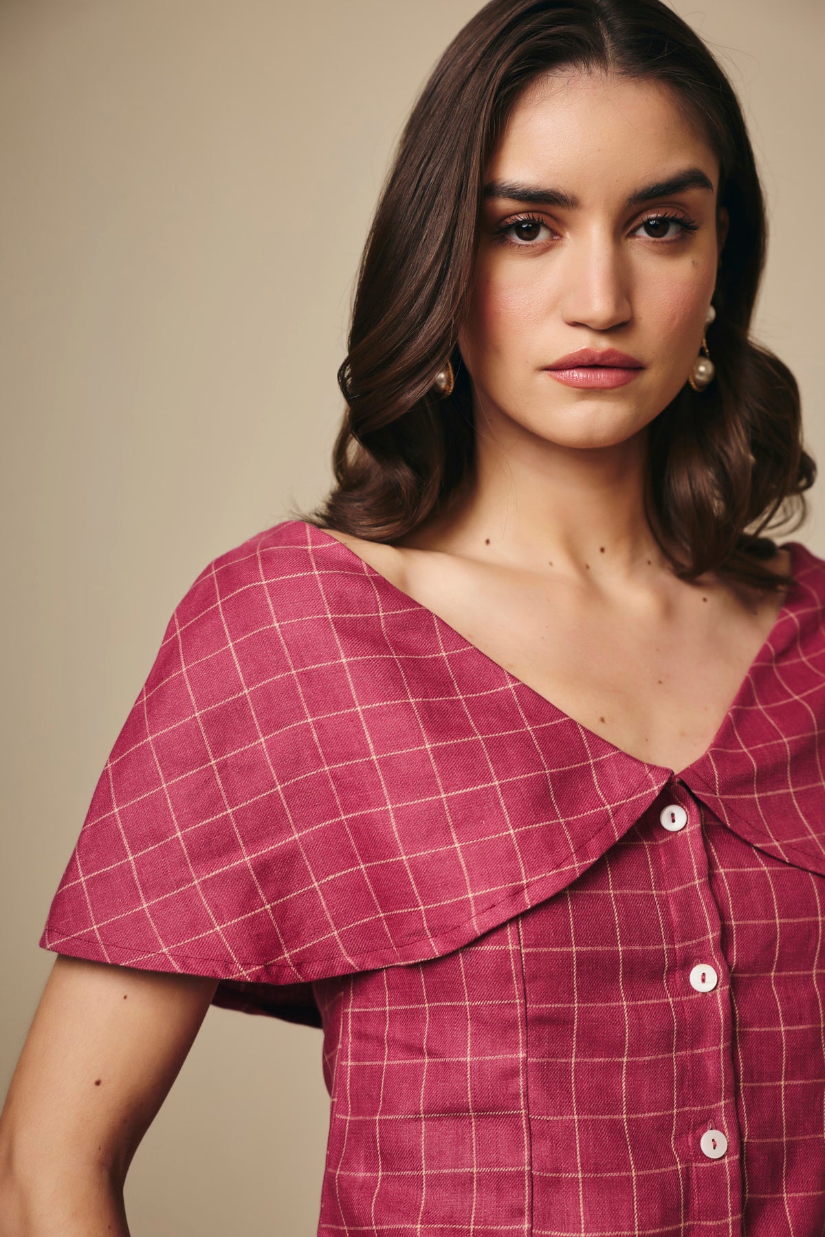 Pink and Cream Checked Cotton Sailor Top