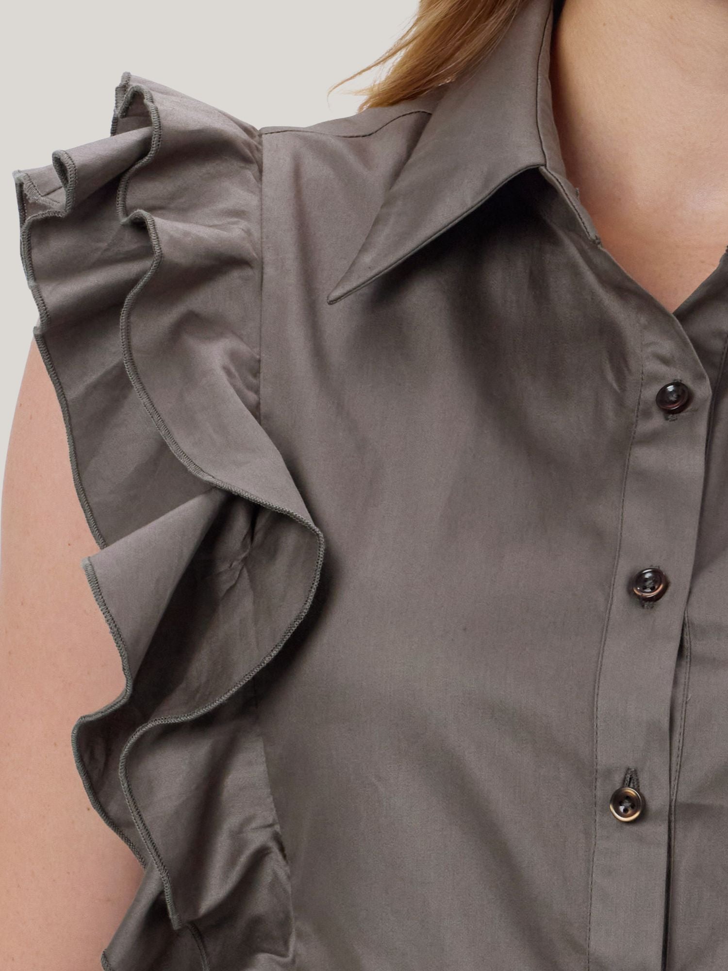 CHARCOAL GREY COTTON RUFFLE SHIRT