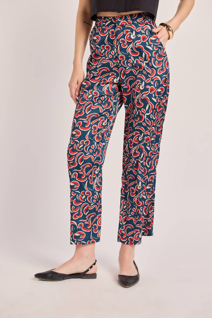 Blue Abstract Printed Pants