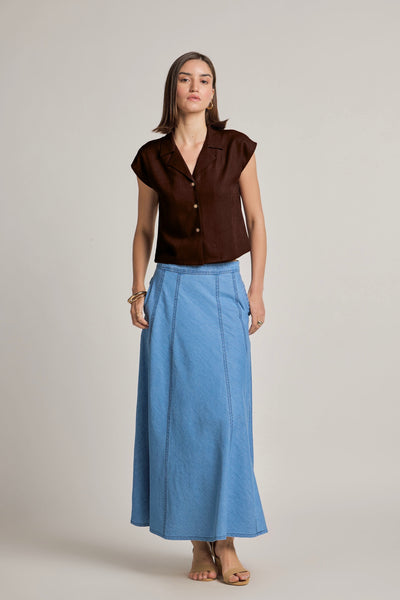 Brown Cotton Linen Short Shirt