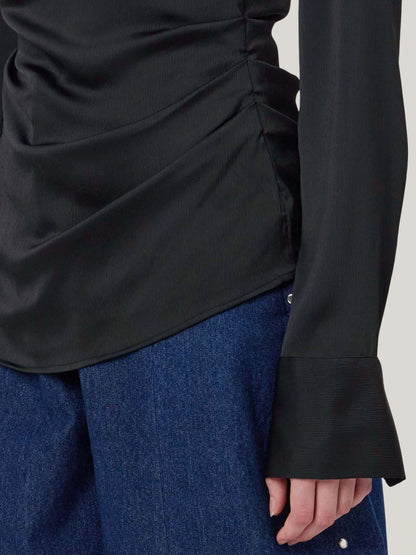 BLACK SATIN COLLARED TOP