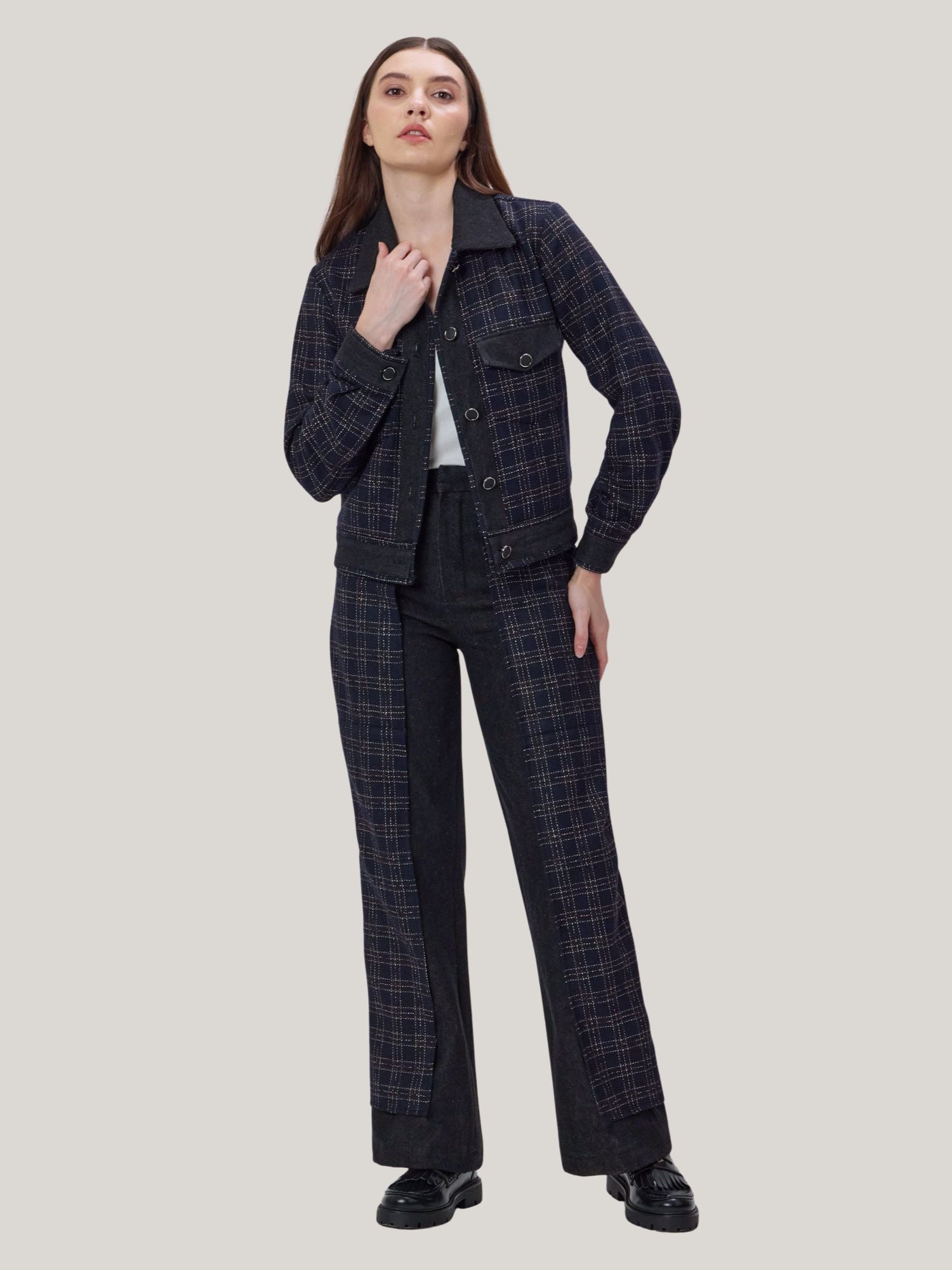 DENIM AND CHECKS TWEED JACKET