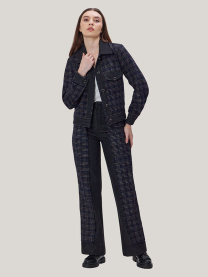 DENIM AND CHECKS TWEED JACKET