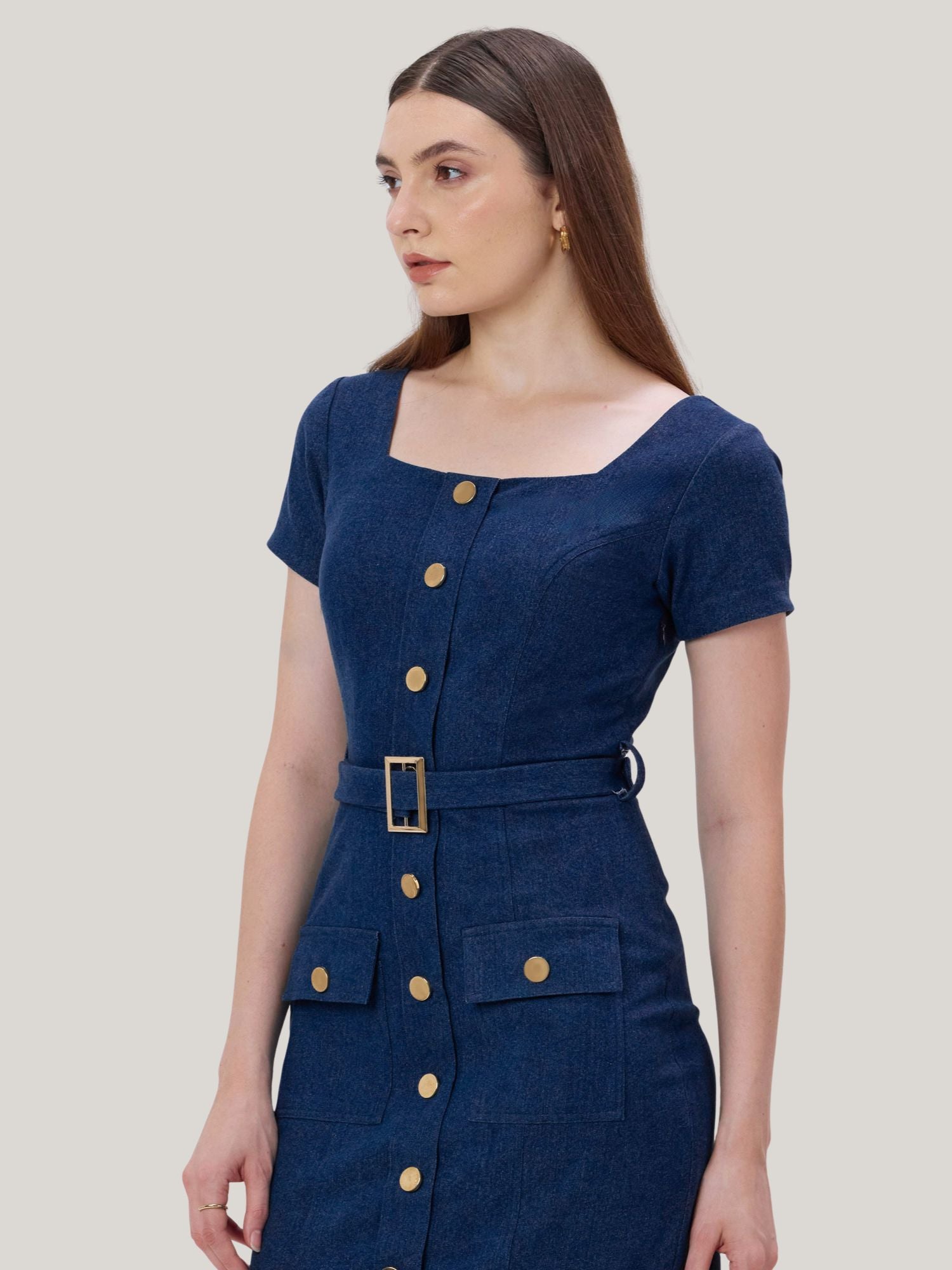 DARK BLUE DENIM MIDI DRESS