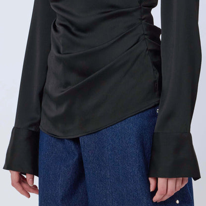 BLACK SATIN COLLARED TOP