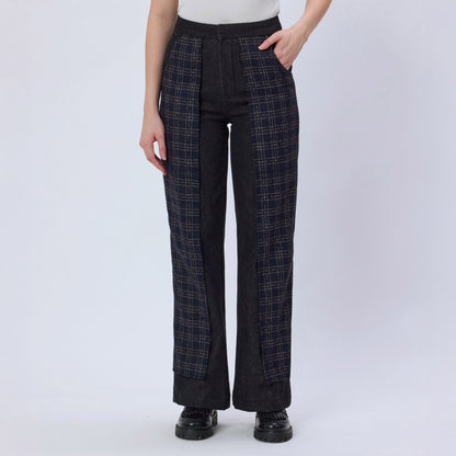 DENIM AND CHECKS TWEED PANTS