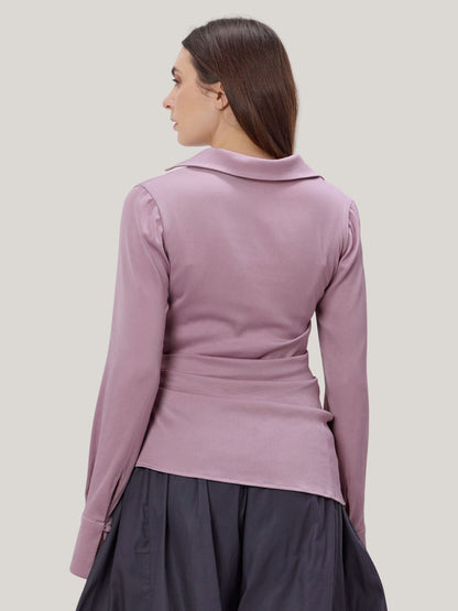 PINK SATIN COLLARED TOP