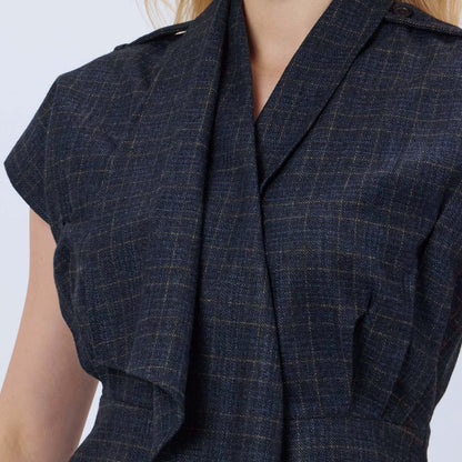 BLUE CHECKED WOOL TWEED TOP