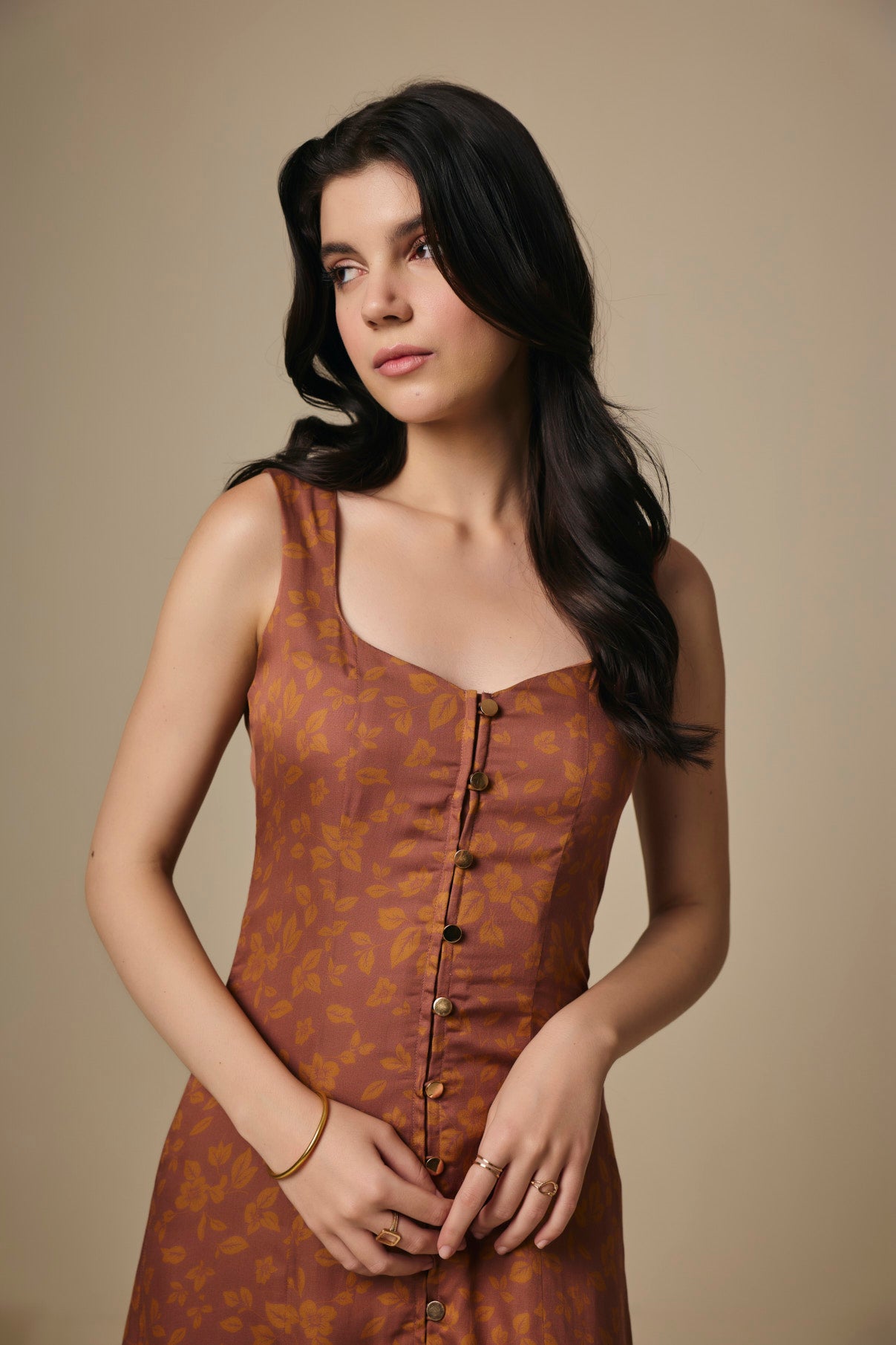 Fall Floral Printed Viscose Square Neck  Maxi Dress