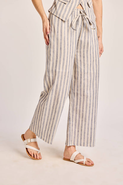 Blue and White Striped Linen Trousers