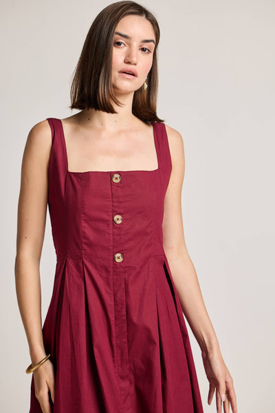 Maroon 100% Cotton Cinched Waist Dress