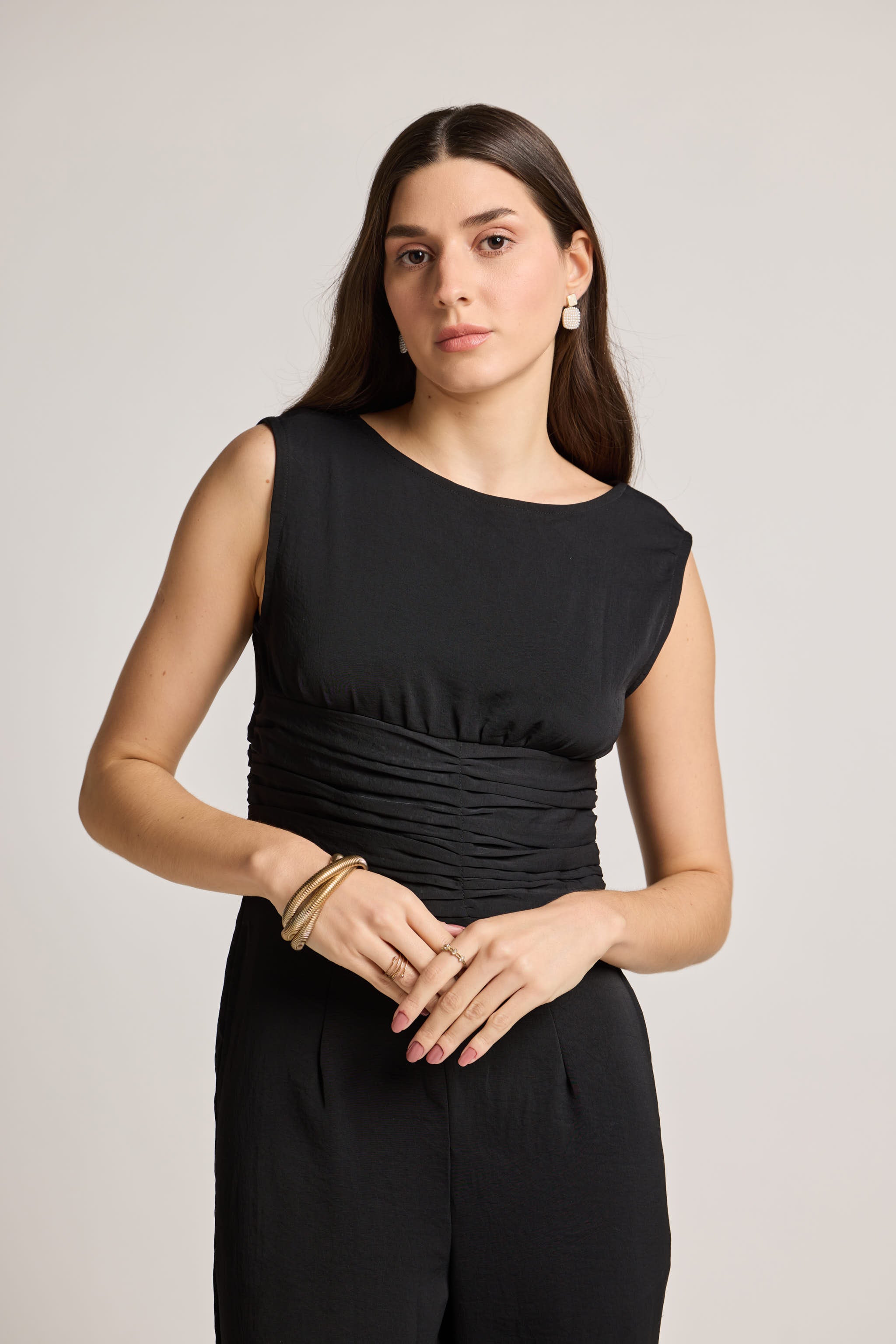 Midnight Black Gathered Waist Jumpsuit