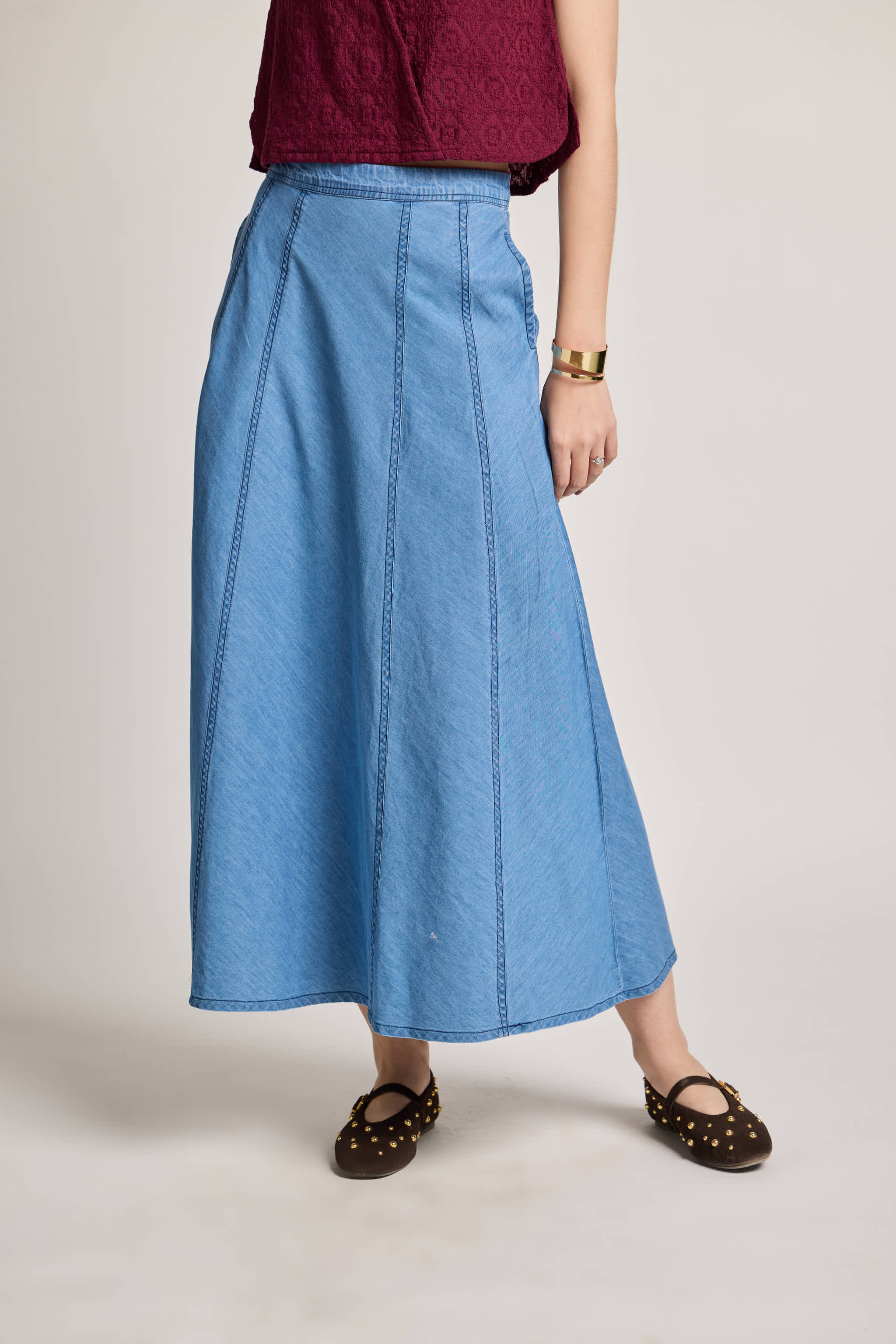 Mid Wash A-Line Denim Skirt