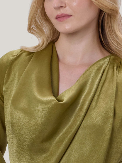 GOLDEN SATIN COWL NECK TOP