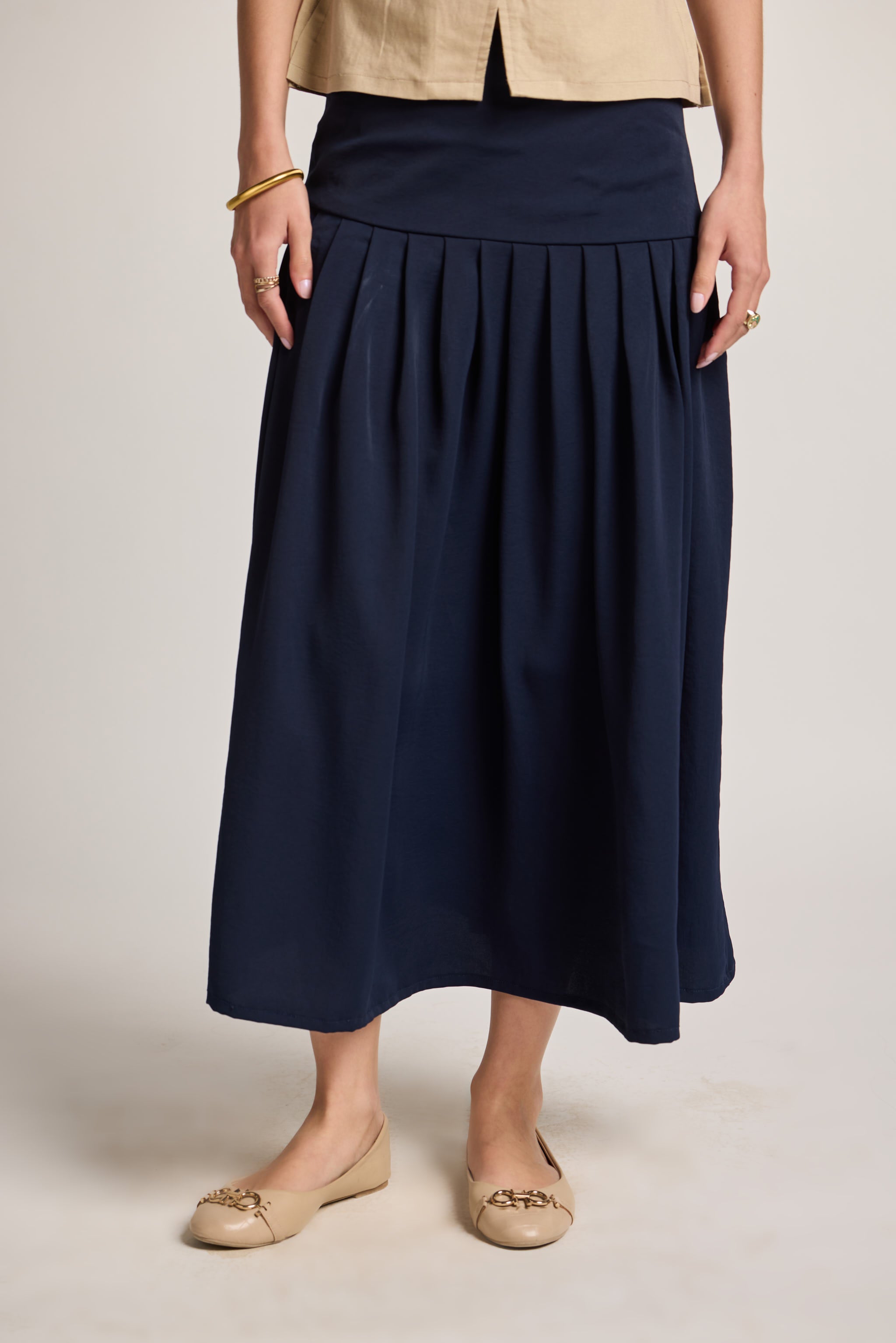 Navy Midaxi Pleated Skirt