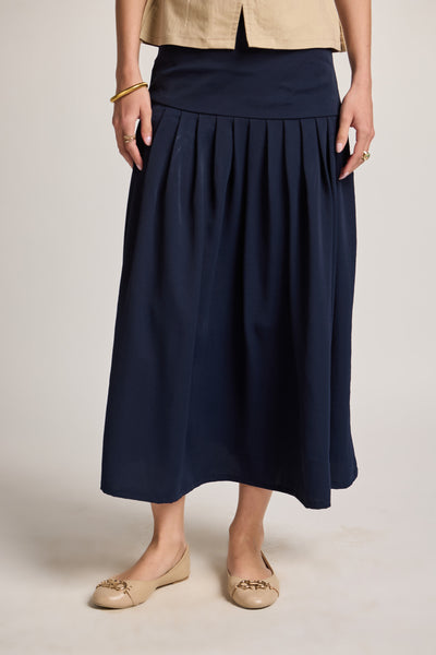 Navy Midaxi Pleated Skirt
