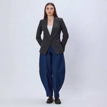 PINK AND GREY PINSTRIPE BLAZER