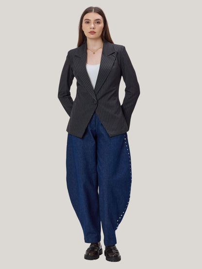 PINK AND GREY PINSTRIPE BLAZER