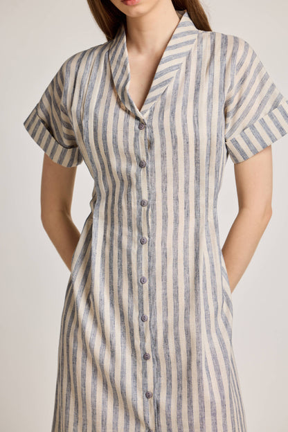 Blue and White Striped Linen Dress