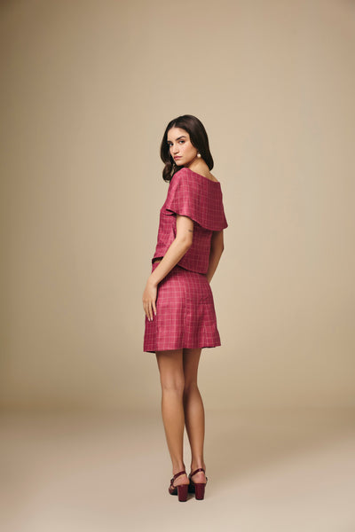 Pink and Cream Checked Cotton Sailor Top