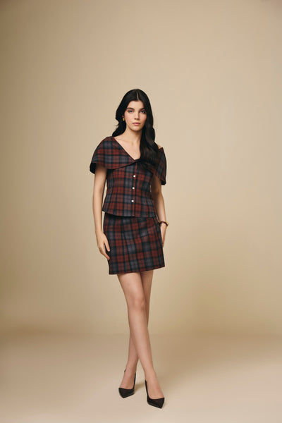 Brown and Blue Checked Cotton Sailor Top