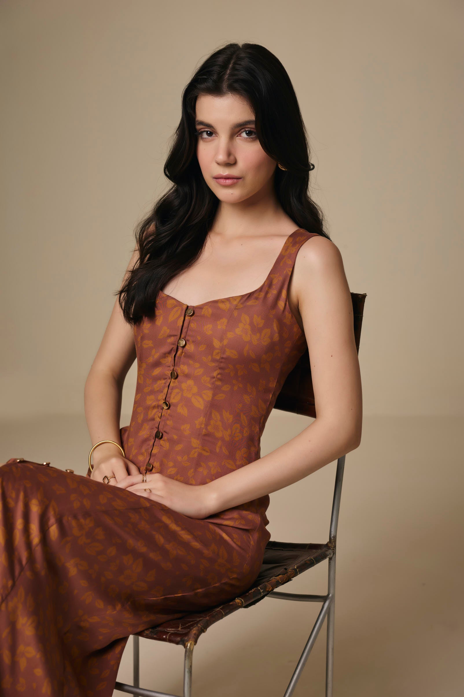 Fall Floral Printed Viscose Square Neck  Maxi Dress