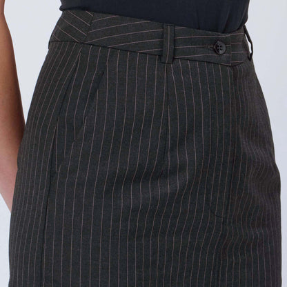 PINK AND GREY PINSTRIPE MIDI SKIRT