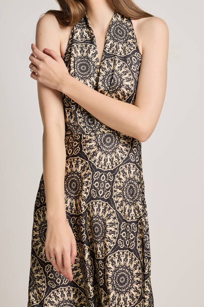 Mandala Black Printed Halter Neck Dress